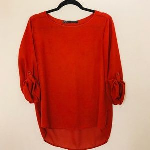 Zara Burnt Orange Tunic with Button Sleeve